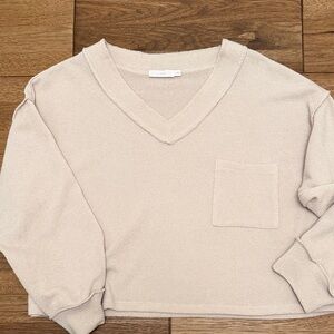 Lush Cream V-Neck Top with Pocket